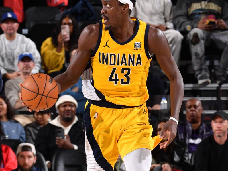 INGLEWOOD, CA - FEBRUARY 6: Pascal Siakam #43 of the Indiana Pacers dribbles the ball during the game against the LA Clippers on February 6, 2025 at Intuit Dome in Los Angeles, California. NOTE TO USER: User expressly acknowledges and agrees that, by downloading and/or using this Photograph, user is consenting to the terms and conditions of the Getty Images License Agreement. Mandatory Copyright Notice: Copyright 2025 NBAE (Photo by Juan Ocampo/NBAE via Getty Images)