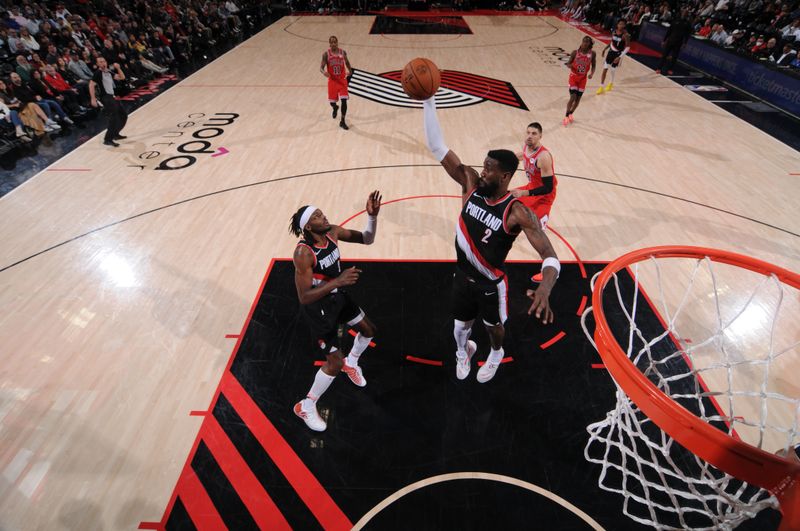 PORTLAND, OR - JANUARY 28: Deandre Ayton #2 of the Portland Trail Blazers grabs the rebound during the game against the Chicago Bulls on January 28, 2024 at the Moda Center Arena in Portland, Oregon. NOTE TO USER: User expressly acknowledges and agrees that, by downloading and or using this photograph, user is consenting to the terms and conditions of the Getty Images License Agreement. Mandatory Copyright Notice: Copyright 2024 NBAE (Photo by Cameron Browne/NBAE via Getty Images)