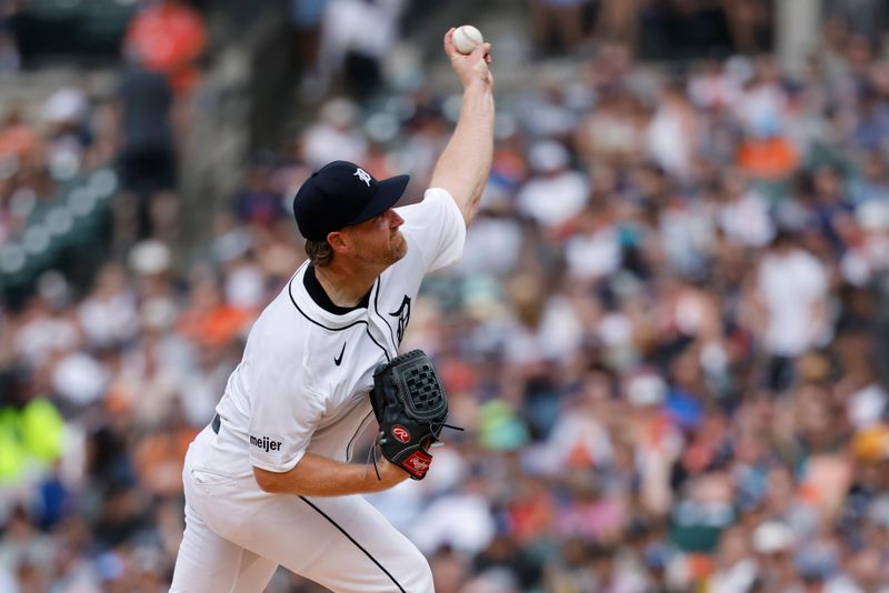 Jun 26, 2025; Detroit, Michigan, USA;  Detroit Tigers pitcher Dietrich Enns (51) pitches in the second inning against the Athletics at Comerica Park. Mandatory Credit: Rick Osentoski-Imagn Images