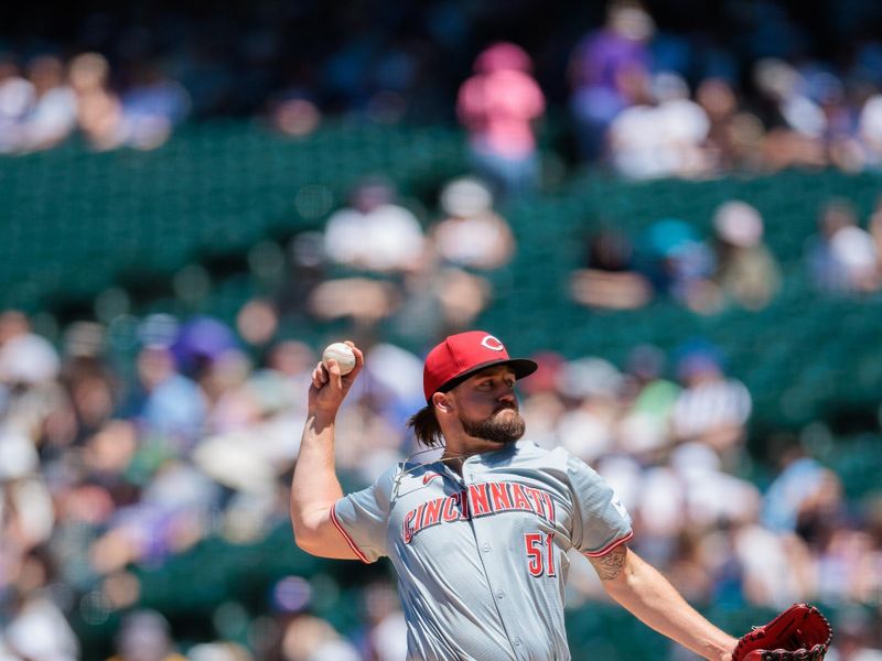 Jun 5, 2024; Denver, Colorado, USA; Cincinnati Reds starting pitcher Graham Ashcraft (51) delivers a pitch during the third inning Colorado Rockies at Coors Field. Mandatory Credit: Andrew Wevers-USA TODAY Sports