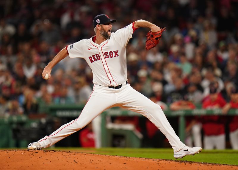 Sep 11, 2024; Boston, Massachusetts, USA; Boston Red Sox relief pitcher Chris Martin (55) throws a pitch against the Baltimore Orioles in the seventh inning at Fenway Park. Mandatory Credit: David Butler II-Imagn Images