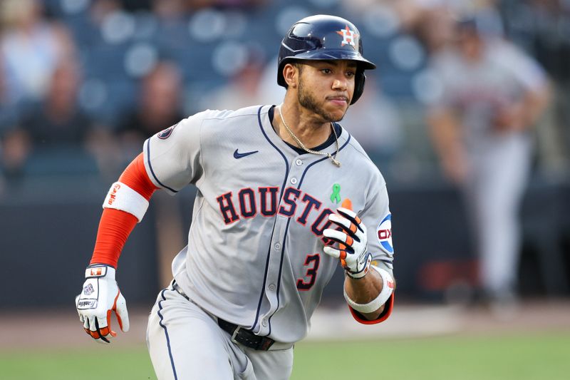 May 19, 2025; Tampa, Florida, USA; Houston Astros shortstop Jeremy Pena (3) singles against the Tampa Bay Rays in the third inning at George M. Steinbrenner Field. Mandatory Credit: Nathan Ray Seebeck-Imagn Images