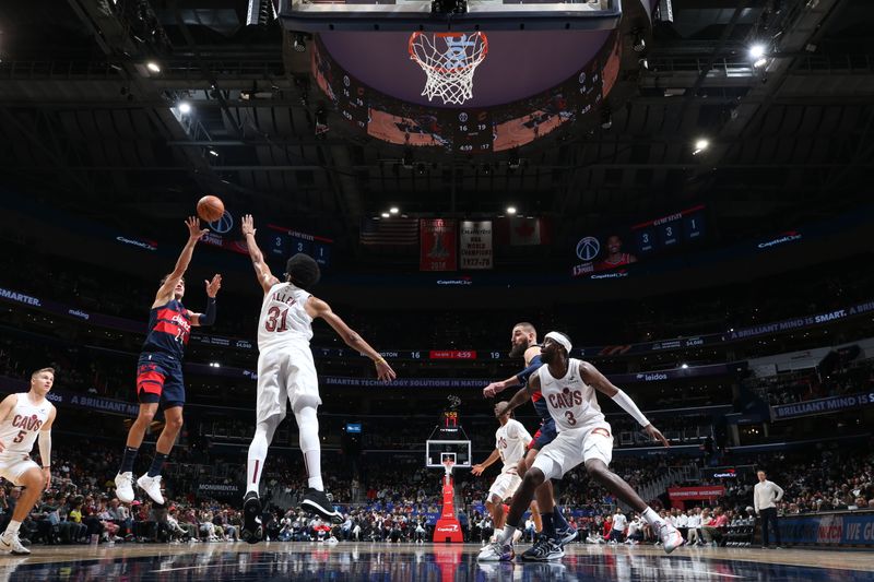 WASHINGTON, DC -? OCTOBER 26: Corey Kispert #24 of the Washington Wizards drives to the basket during the game against the Cleveland Cavaliers on October 26, 2024 at Capital One Arena in Washington, DC. NOTE TO USER: User expressly acknowledges and agrees that, by downloading and or using this Photograph, user is consenting to the terms and conditions of the Getty Images License Agreement. Mandatory Copyright Notice: Copyright 2024 NBAE (Photo by Stephen Gosling/NBAE via Getty Images)