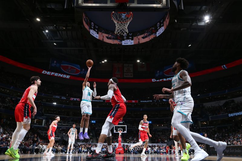 WASHINGTON, DC -? MARCH 8:  Nick Smith Jr. #8 of the Charlotte Hornets goes to the basket during the game on March 8, 2024 at Capital One Arena in Washington, DC. NOTE TO USER: User expressly acknowledges and agrees that, by downloading and or using this Photograph, user is consenting to the terms and conditions of the Getty Images License Agreement. Mandatory Copyright Notice: Copyright 2024 NBAE (Photo by Stephen Gosling/NBAE via Getty Images)