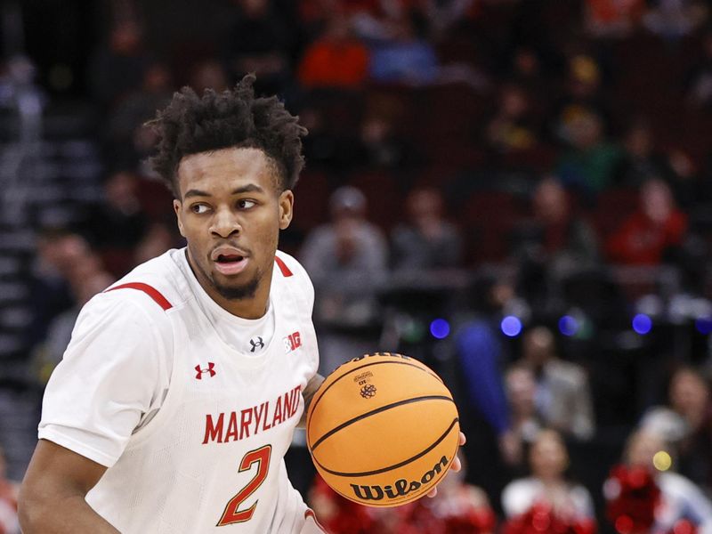 Mar 9, 2023; Chicago, IL, USA; Maryland Terrapins guard Jahari Long (2) drives to the basket against the Minnesota Golden Gophers during the first half at United Center. Mandatory Credit: Kamil Krzaczynski-USA TODAY Sports