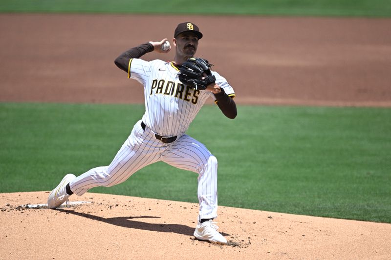 Jun 26, 2024; San Diego, California, USA; San Diego Padres starting pitcher Dylan Cease (84) pitches against the Washington Nationals during the first inning at Petco Park. Mandatory Credit: Orlando Ramirez-USA TODAY Sports