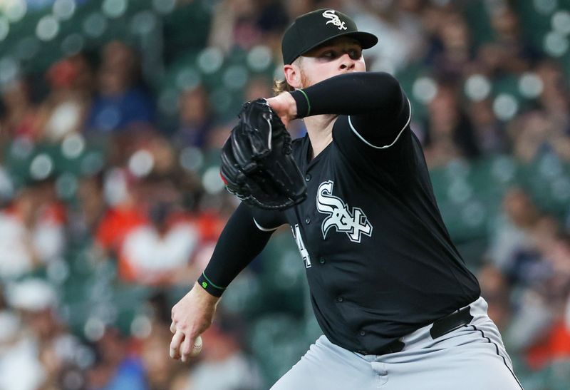 Jun 10, 2025; Houston, Texas, USA; Chicago White Sox starting pitcher Shane Smith (64) pitches against the Houston Astros in the first inning at Daikin Park. Mandatory Credit: Thomas Shea-Imagn Images