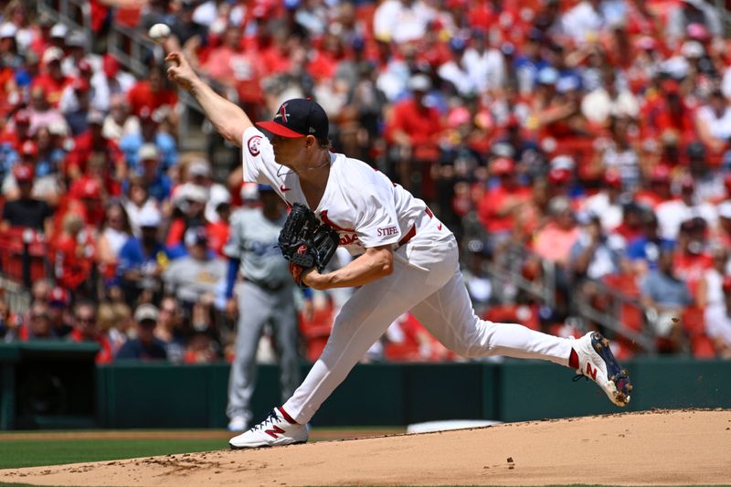 Aug 18, 2024; St. Louis, Missouri, USA; St. Louis Cardinals starting pitcher Sonny Gray (54) pitches against the Los Angeles Dodgers in the first inning at Busch Stadium. Mandatory Credit: Joe Puetz-USA TODAY Sports