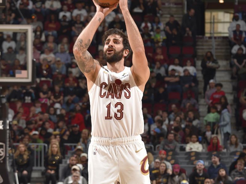 CLEVELAND, OH - APRIL 9: Ricky Rubio #13 of the Cleveland Cavaliers shoots the ball during the game against the Charlotte Hornets on April 9, 2023 at Rocket Mortgage FieldHouse in Cleveland, Ohio. NOTE TO USER: User expressly acknowledges and agrees that, by downloading and/or using this Photograph, user is consenting to the terms and conditions of the Getty Images License Agreement. Mandatory Copyright Notice: Copyright 2023 NBAE (Photo by David Liam Kyle/NBAE via Getty Images)