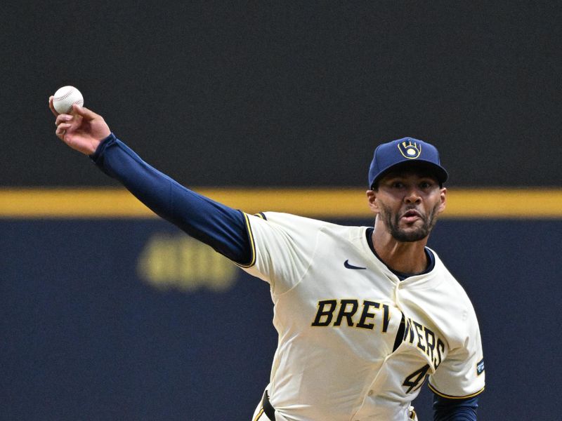 Apr 3, 2024; Milwaukee, Wisconsin, USA; Milwaukee Brewers starting pitcher Joe Ross (41) delivers a pitch in the first inning against the Minnesota Twins at American Family Field. Mandatory Credit: Michael McLoone-USA TODAY Sports