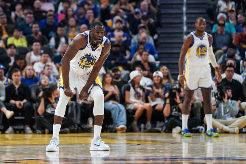 SAN FRANCISCO, CA - OCTOBER 27: Draymond Green #23 of the Golden State Warriors reacts after a collision in the second quarter against the Los Angeles Clippers at Chase Center on October 27, 2024 in San Francisco, California. NOTE TO USER: User expressly acknowledges and agrees that, by downloading and or using this photograph, User is consenting to the terms and conditions of the Getty Images License Agreement. (Photo by Kavin Mistry/Getty Images)