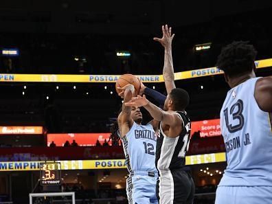 MEMPHIS, TN - JANUARY 2:  Ja Morant #12 of the Memphis Grizzlies goes to the basket during the game on January 2, 2024 at FedExForum in Memphis, Tennessee. NOTE TO USER: User expressly acknowledges and agrees that, by downloading and or using this photograph, User is consenting to the terms and conditions of the Getty Images License Agreement. Mandatory Copyright Notice: Copyright 2024 NBAE (Photo by Joe Murphy/NBAE via Getty Images)