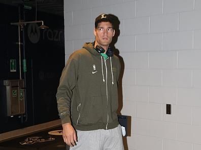 MILWAUKEE, WI - DECEMBER 2: Brook Lopez #11 of the Milwaukee Bucks arrives to the arena before the game against the Atlanta Hawks on December 2, 2023 at the Fiserv Forum Center in Milwaukee, Wisconsin. NOTE TO USER: User expressly acknowledges and agrees that, by downloading and or using this Photograph, user is consenting to the terms and conditions of the Getty Images License Agreement. Mandatory Copyright Notice: Copyright 2023 NBAE (Photo by Gary Dineen/NBAE via Getty Images).