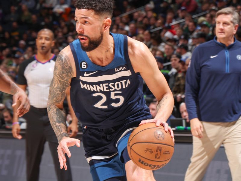 MINNEAPOLIS, MN -  DECEMBER 21: Austin Rivers #25 of the Minnesota Timberwolves drives to the basket during the game against the Dallas Mavericks on December 21, 2022 at Target Center in Minneapolis, Minnesota. NOTE TO USER: User expressly acknowledges and agrees that, by downloading and or using this Photograph, user is consenting to the terms and conditions of the Getty Images License Agreement. Mandatory Copyright Notice: Copyright 2022 NBAE (Photo by David Sherman/NBAE via Getty Images)