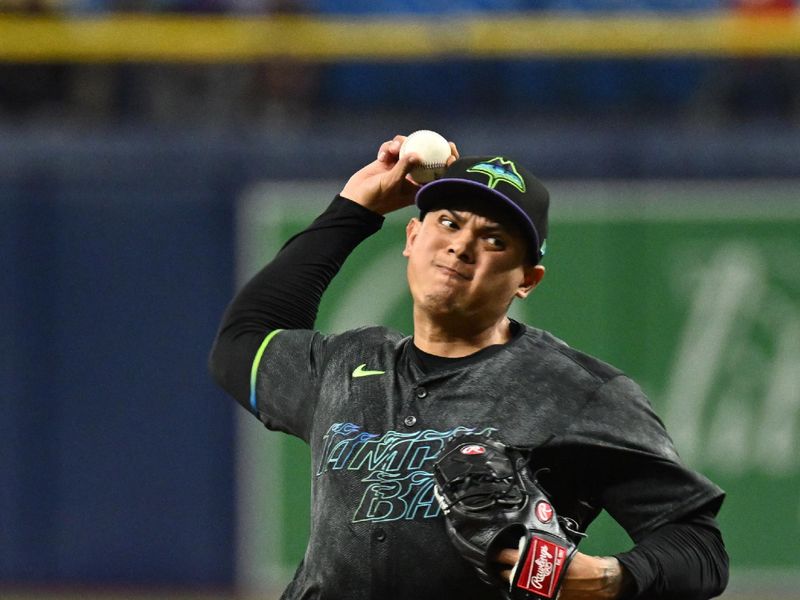 May 7, 2024; St. Petersburg, Florida, USA; Tampa Bay Rays relief pitcher Manuel Rodriguez (39) throws a pitch in the ninth inning against the Chicago White Sox  at Tropicana Field. Mandatory Credit: Jonathan Dyer-USA TODAY Sports