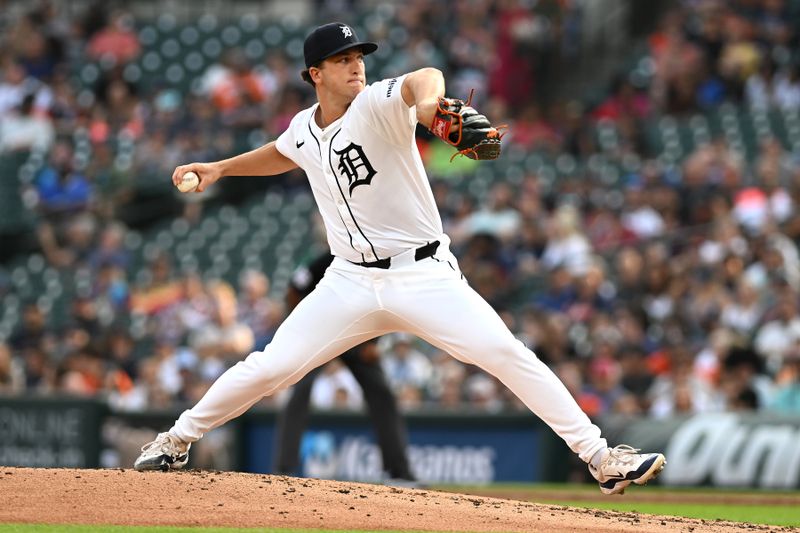 Aug 14, 2024; Detroit, Michigan, USA;  Detroit Tigers starting pitcher Beau Brieske (4) throws a pitch against the Seattle Mariners in the second inning at Comerica Park. Mandatory Credit: Lon Horwedel-USA TODAY Sports