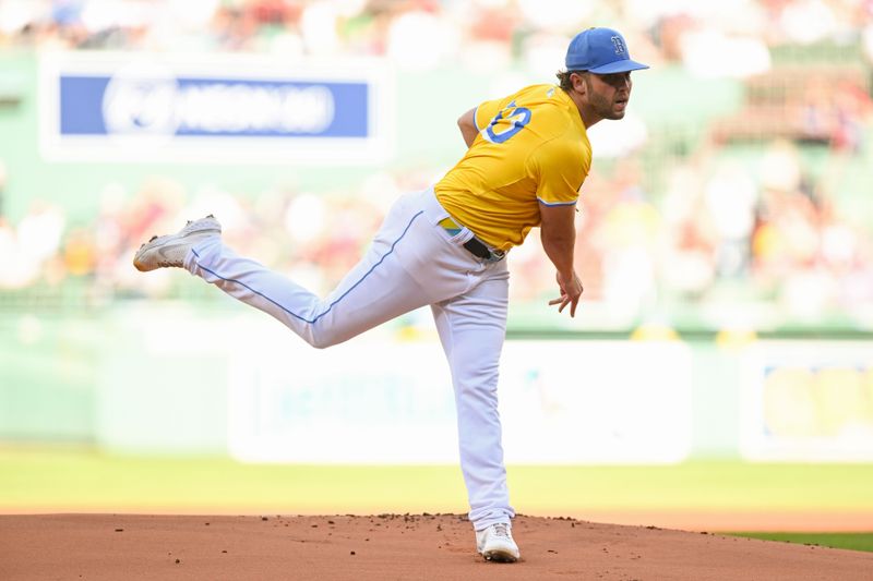 Sep 28, 2024; Boston, Massachusetts, USA; Boston Red Sox starting pitcher Kutter Crawford (50) pitches against the Tampa Bay Rays at Fenway Park. Mandatory Credit: Brian Fluharty-Imagn Images