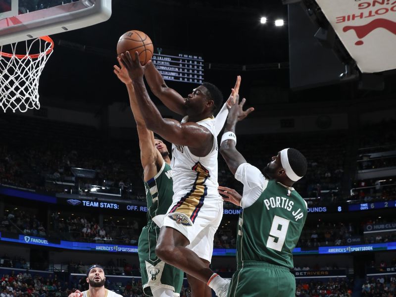 NEW ORLEANS, LA - MARCH 28: Zion Williamson #1 of the New Orleans Pelicans goes to the basket during the game on March 28, 2024 at the Smoothie King Center in New Orleans, Louisiana. NOTE TO USER: User expressly acknowledges and agrees that, by downloading and or using this Photograph, user is consenting to the terms and conditions of the Getty Images License Agreement. Mandatory Copyright Notice: Copyright 2024 NBAE (Photo by Layne Murdoch Jr./NBAE via Getty Images)