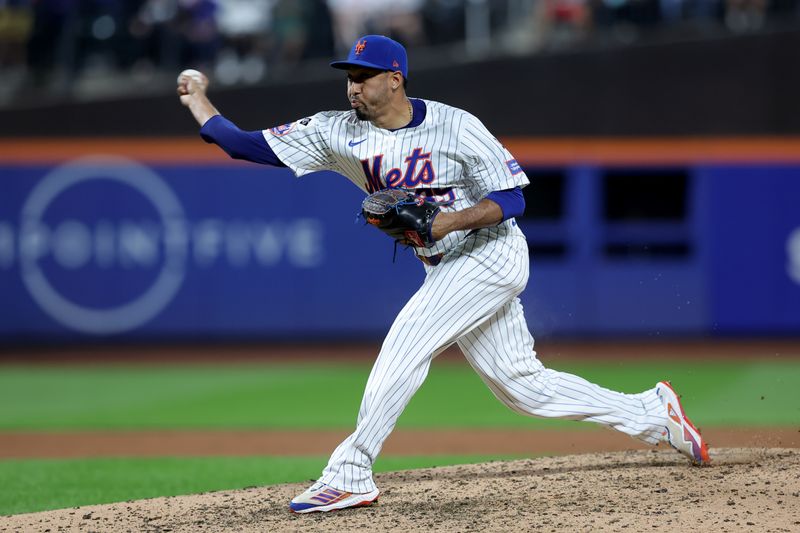 Sep 16, 2024; New York City, New York, USA; New York Mets relief pitcher Edwin Diaz (39) pitches against the Washington Nationals during the ninth inning at Citi Field. Mandatory Credit: Brad Penner-Imagn Images