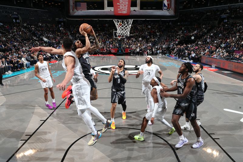 BROOKLYN, NY - MARCH 24: Maxwell Lewis #27 of the Brooklyn Nets drives to the basket during the game against the Dallas Mavericks on March 24, 2025 at Barclays Center in Brooklyn, New York. NOTE TO USER: User expressly acknowledges and agrees that, by downloading and or using this Photograph, user is consenting to the terms and conditions of the Getty Images License Agreement. Mandatory Copyright Notice: Copyright 2025 NBAE (Photo by Nathaniel S. Butler/NBAE via Getty Images)