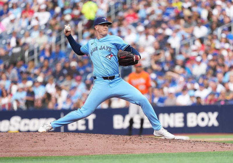 Sep 13, 2025; Toronto, Ontario, CAN; Toronto Blue Jays pitcher Braydon Fisher (63) throws a pitch against the Baltimore Orioles during the ninth inning at Rogers Centre. Mandatory Credit: Nick Turchiaro-Imagn Images