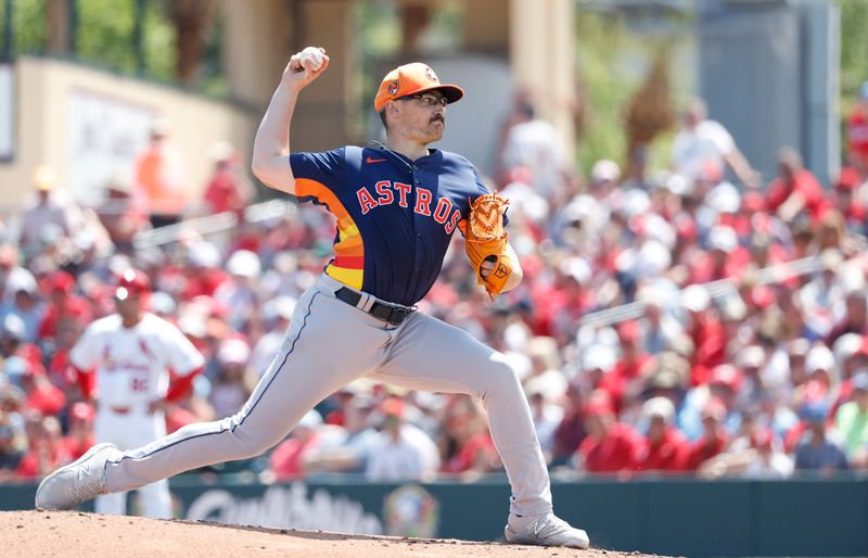 Mar 21, 2024; Jupiter, Florida, USA; Houston Astros starting pitcher J.P. France (68) pitches against the St. Louis Cardinals at Roger Dean Chevrolet Stadium. Mandatory Credit: Rhona Wise-USA TODAY Sports