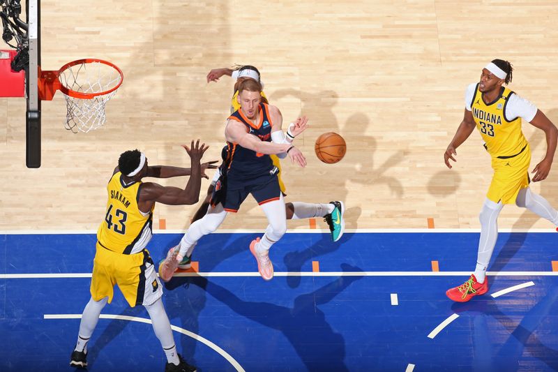 NEW YORK, NY - FEBRUARY 1: Donte Divincenzo #0 of the New York Knicks looks to pass the ball during the game against the Indiana Pacers on February 1, 2024 at Madison Square Garden in New York City, New York.  NOTE TO USER: User expressly acknowledges and agrees that, by downloading and or using this photograph, User is consenting to the terms and conditions of the Getty Images License Agreement. Mandatory Copyright Notice: Copyright 2024 NBAE  (Photo by Nathaniel S. Butler/NBAE via Getty Images)