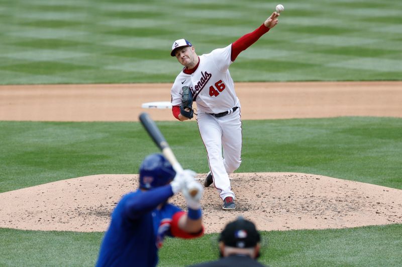 May 4, 2023; Washington, District of Columbia, USA; Washington Nationals starting pitcher Patrick Corbin (46) pitches against the Chicago Cubs during the seventh inning at Nationals Park. Mandatory Credit: Geoff Burke-USA TODAY Sports