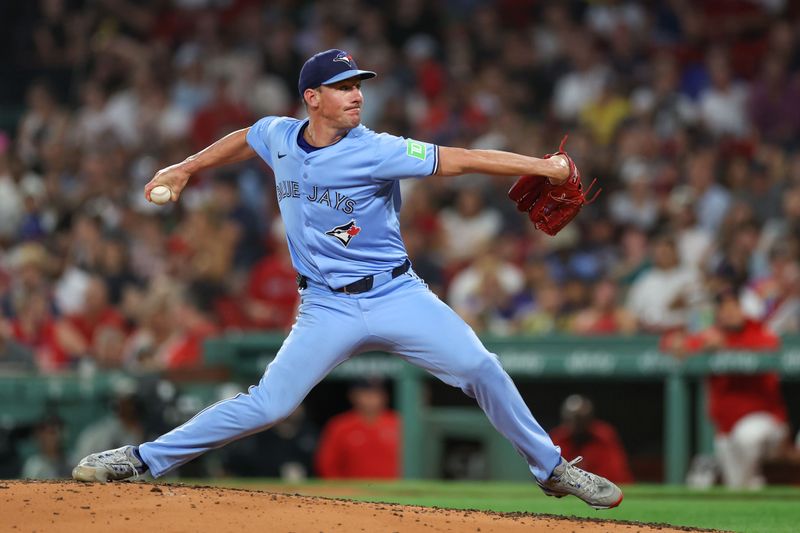 Aug 28, 2024; Boston, Massachusetts, USA; Toronto Blue Jays starting pitcher Chris Bassitt (40) throws a pitch during the second inning against the Boston Red Sox at Fenway Park. Mandatory Credit: Paul Rutherford-USA TODAY Sports