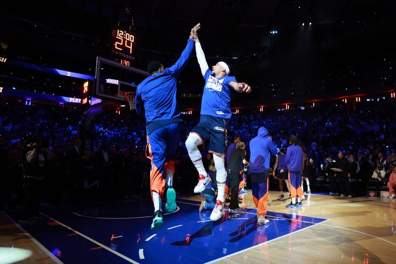 NEW YORK, NY - APRIL 21: Josh Hart #3 of the New York Knicks is introduced before the game against the Detroit Pistons  during Round 1 Game 2 of the 2025 NBA Playoffs on April 21, 2025 at Madison Square Garden in New York City, New York.  NOTE TO USER: User expressly acknowledges and agrees that, by downloading and or using this photograph, User is consenting to the terms and conditions of the Getty Images License Agreement. Mandatory Copyright Notice: Copyright 2025 NBAE  (Photo by Nathaniel S. Butler/NBAE via Getty Images)