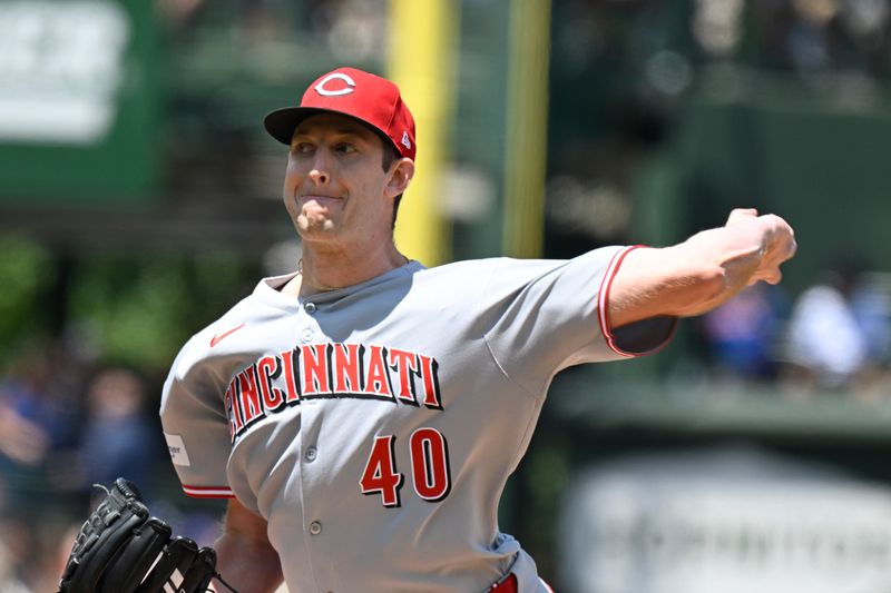 May 31, 2025; Chicago, Illinois, USA;  Cincinnati Reds pitcher Nick Lodolo (40) delivers during the first inning against the Chicago Cubs at Wrigley Field. Mandatory Credit: Matt Marton-Imagn Images