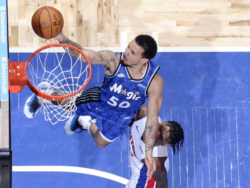 ORLANDO, FL - MARCH 3: Cole Anthony #50 of the Orlando Magic drives to the basket during the game against the Detroit Pistons on March 3, 2024 at the Kia Center in Orlando, Florida. NOTE TO USER: User expressly acknowledges and agrees that, by downloading and or using this photograph, User is consenting to the terms and conditions of the Getty Images License Agreement. Mandatory Copyright Notice: Copyright 2024 NBAE (Photo by Fernando Medina/NBAE via Getty Images)