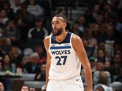 MINNEAPOLIS, MN -  NOVEMBER 1: Rudy Gobert #27 of the Minnesota Timberwolves looks on during the game against the Denver Nuggets on November 1, 2023 at Target Center in Minneapolis, Minnesota. NOTE TO USER: User expressly acknowledges and agrees that, by downloading and or using this Photograph, user is consenting to the terms and conditions of the Getty Images License Agreement. Mandatory Copyright Notice: Copyright 2023 NBAE (Photo by David Sherman/NBAE via Getty Images)