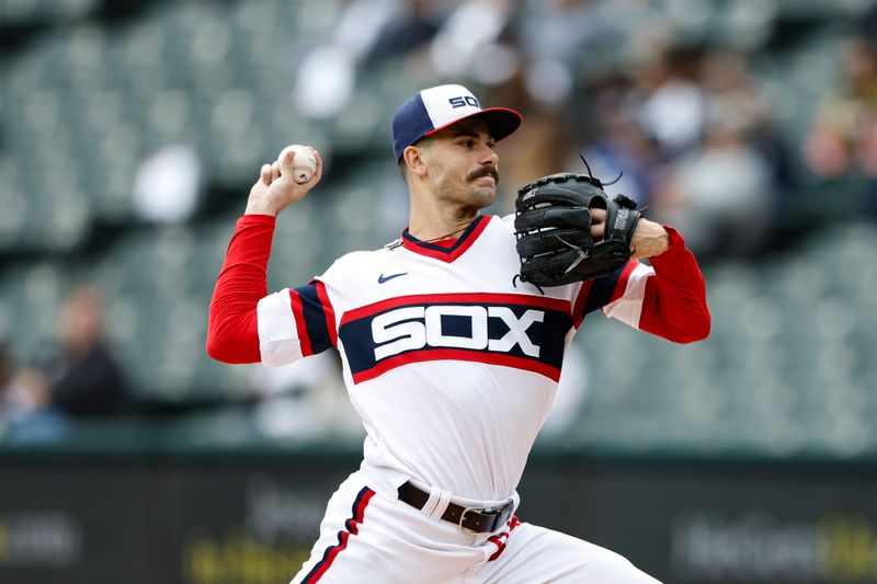 Sep 17, 2023; Chicago, Illinois, USA; Chicago White Sox starting pitcher Dylan Cease (84) delivers a pitch against the Minnesota Twins during the first inning at Guaranteed Rate Field. Mandatory Credit: Kamil Krzaczynski-USA TODAY Sports