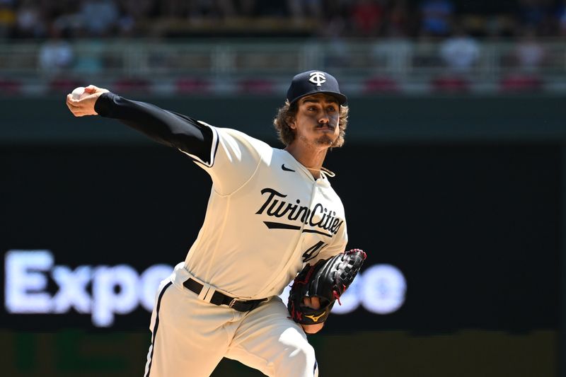 Jul 9, 2023; Minneapolis, Minnesota, USA; Minnesota Twins starting pitcher Joe Ryan (41) throws a pitch against the Baltimore Orioles during the first inning at Target Field. Mandatory Credit: Jeffrey Becker-USA TODAY Sports