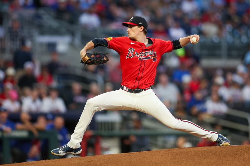 Sep 27, 2024; Atlanta, Georgia, USA; Atlanta Braves starting pitcher Max Fried (54) throws against the Kansas City Royals in the first inning at Truist Park. Mandatory Credit: Brett Davis-Imagn Images