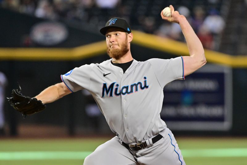 May 10, 2023; Phoenix, Arizona, USA; Miami Marlins relief pitcher A.J. Puk (35) throws in the ninth inning against the Arizona Diamondbacks at Chase Field. Mandatory Credit: Matt Kartozian-USA TODAY Sports