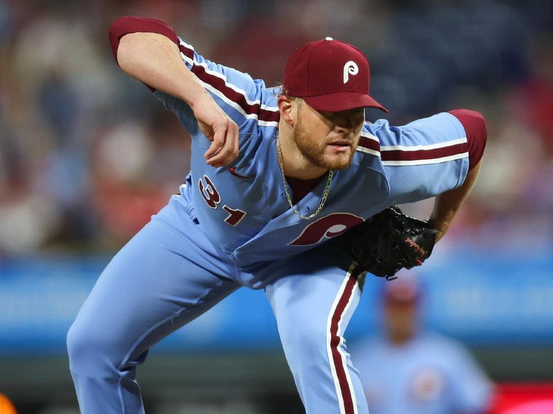 Sep 28, 2023; Philadelphia, Pennsylvania, USA; Philadelphia Phillies relief pitcher Craig Kimbrel (31) prepares to pitch during the ninth inning against the Pittsburgh Pirates at Citizens Bank Park. Mandatory Credit: Bill Streicher-USA TODAY Sports