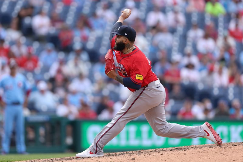 May 29, 2025; Philadelphia, Pennsylvania, USA; Atlanta Braves pitcher Daysbel Hernandez (62) throws a pitch against the Philadelphia Phillies at Citizens Bank Park. Mandatory Credit: Bill Streicher-Imagn Images
