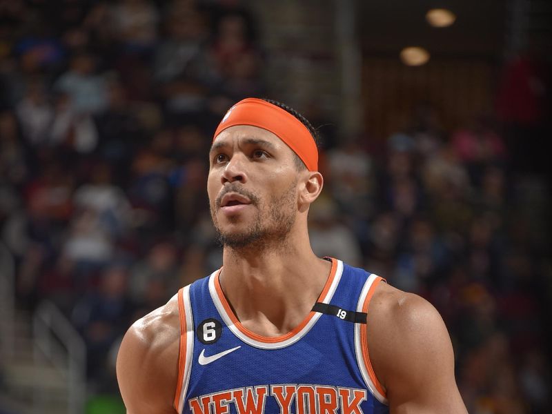 CLEVELAND, OH - MARCH 31:  Josh Hart #3 of the New York Knicks shoots a free throw during the game on March 31, 2023 at Rocket Mortgage FieldHouse in Cleveland, Ohio. NOTE TO USER: User expressly acknowledges and agrees that, by downloading and/or using this Photograph, user is consenting to the terms and conditions of the Getty Images License Agreement. Mandatory Copyright Notice: Copyright 2023 NBAE (Photo by David Liam Kyle/NBAE via Getty Images)