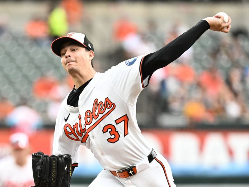 Sep 11, 2025; Baltimore, Maryland, USA;  Baltimore Orioles pitcher Cade Povich (37) delivers a pitch during the third inning against the Pittsburgh Pirates at Oriole Park at Camden Yards. Mandatory Credit: James A. Pittman-Imagn Images
