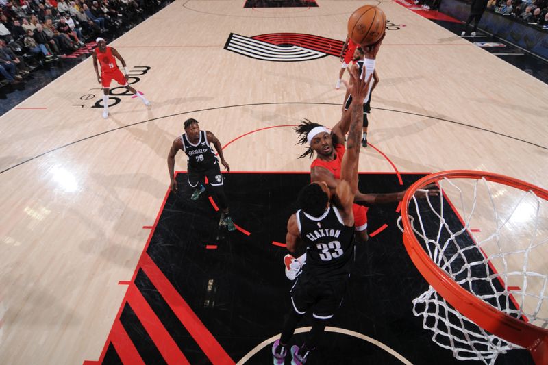 PORTLAND, OR - JANUARY 17: Jerami Grant #9 of the Portland Trail Blazers shoots the ball during the game against the Brooklyn Nets on January 17, 2024 at the Moda Center Arena in Portland, Oregon. NOTE TO USER: User expressly acknowledges and agrees that, by downloading and or using this photograph, user is consenting to the terms and conditions of the Getty Images License Agreement. Mandatory Copyright Notice: Copyright 2024 NBAE (Photo by Cameron Browne/NBAE via Getty Images)