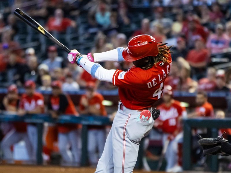 Aug 27, 2023; Phoenix, Arizona, USA; Cincinnati Reds shortstop Elly De La Cruz against the Arizona Diamondbacks at Chase Field. Mandatory Credit: Mark J. Rebilas-USA TODAY Sports