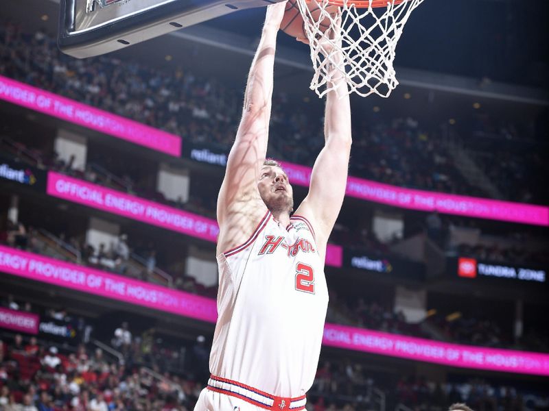 HOUSTON, TX - APRIL 5: Jock Landale #2 of the Houston Rockets dunks the ball during the game against the Miami Heat on April 5, 2024 at the Toyota Center in Houston, Texas. NOTE TO USER: User expressly acknowledges and agrees that, by downloading and or using this photograph, User is consenting to the terms and conditions of the Getty Images License Agreement. Mandatory Copyright Notice: Copyright 2024 NBAE (Photo by Logan Riely/NBAE via Getty Images)