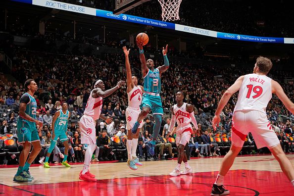 TORONTO, CANADA - DECEMBER 18: Terry Rozier #3 of the Charlotte Hornets shoots the ball during the game against the Toronto Raptors on December 18, 2023 at the Scotiabank Arena in Toronto, Ontario, Canada.  NOTE TO USER: User expressly acknowledges and agrees that, by downloading and or using this Photograph, user is consenting to the terms and conditions of the Getty Images License Agreement.  Mandatory Copyright Notice: Copyright 2023 NBAE (Photo by Mark Blinch/NBAE via Getty Images)