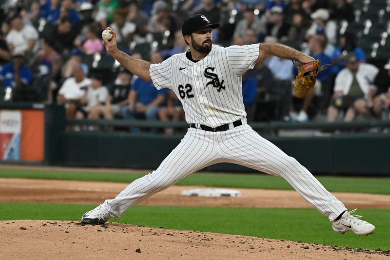 Jul 6, 2023; Chicago, Illinois, USA;  Chicago White Sox relief pitcher Jesse Scholtens (62) delivers against the Toronto Blue Jays during the second inning at Guaranteed Rate Field. Mandatory Credit: Matt Marton-USA TODAY Sports