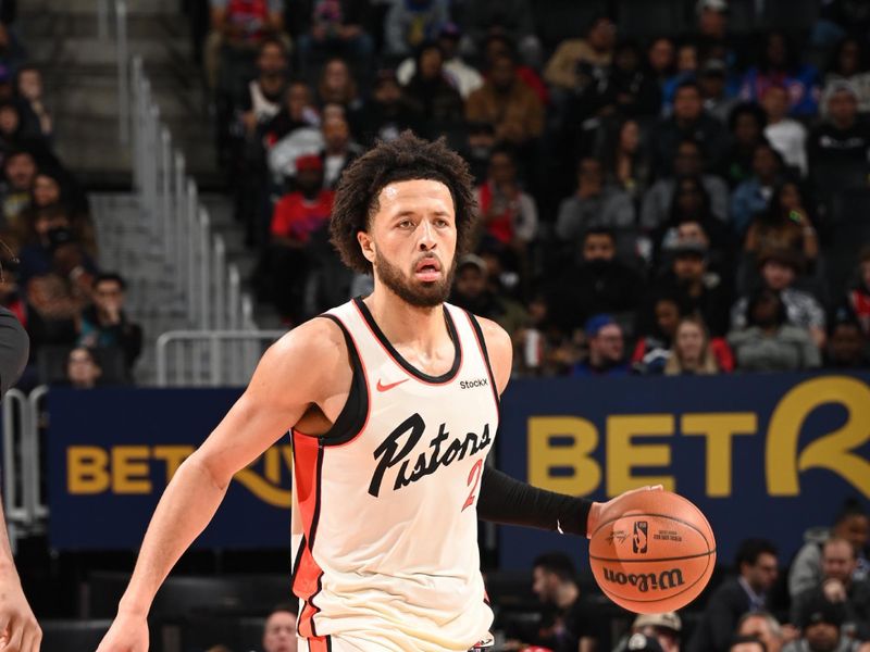 DETROIT, MI - NOVEMBER 18: Cade Cunningham #2 of the Detroit Pistons dribbles the ball during the game against the Chicago Bulls on November 18, 2024 at Little Caesars Arena in Detroit, Michigan. NOTE TO USER: User expressly acknowledges and agrees that, by downloading and/or using this photograph, User is consenting to the terms and conditions of the Getty Images License Agreement. Mandatory Copyright Notice: Copyright 2024 NBAE (Photo by Chris Schwegler/NBAE via Getty Images)