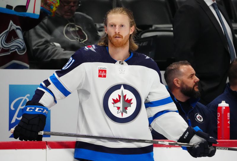 Dec 7, 2023; Denver, Colorado, USA; Winnipeg Jets left wing Kyle Connor (81) before the game against the Colorado Avalanche at Ball Arena. Mandatory Credit: Ron Chenoy-USA TODAY Sports