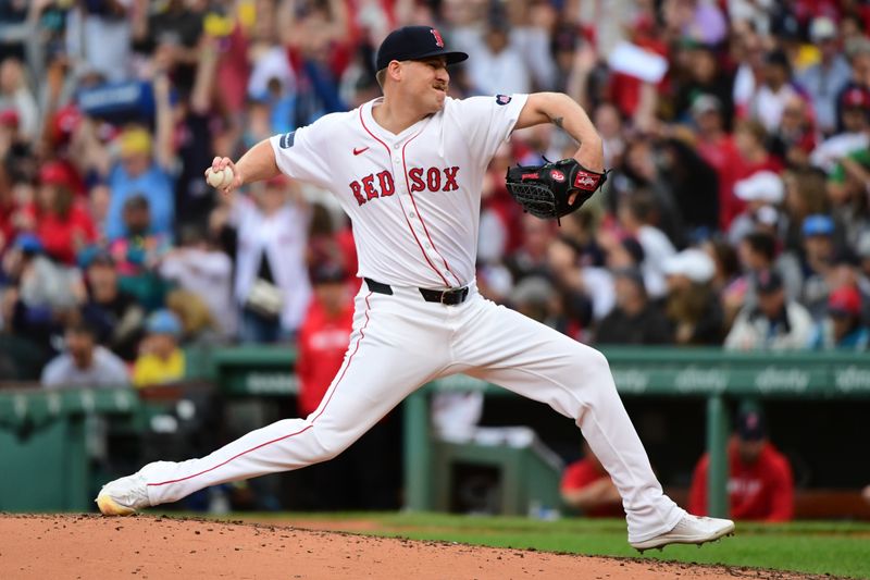 Sep 29, 2024; Boston, Massachusetts, USA;  Boston Red Sox relief pitcher Josh Winckowski (25) pitches during the seventh inning against the Tampa Bay Rays at Fenway Park. Mandatory Credit: Bob DeChiara-Imagn Images