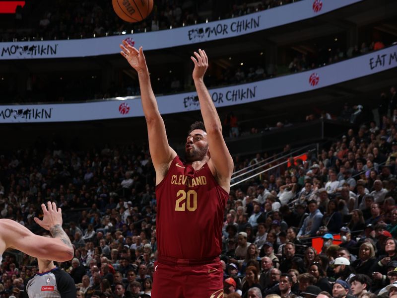 SALT LAKE CITY, UT - APRIL 2: Georges Niang #20 of the Cleveland Cavaliers shoots a three point basket during the game against the Utah Jazz on April 2, 2024 at Delta Center in Salt Lake City, Utah. NOTE TO USER: User expressly acknowledges and agrees that, by downloading and or using this Photograph, User is consenting to the terms and conditions of the Getty Images License Agreement. Mandatory Copyright Notice: Copyright 2024 NBAE (Photo by Melissa Majchrzak/NBAE via Getty Images)